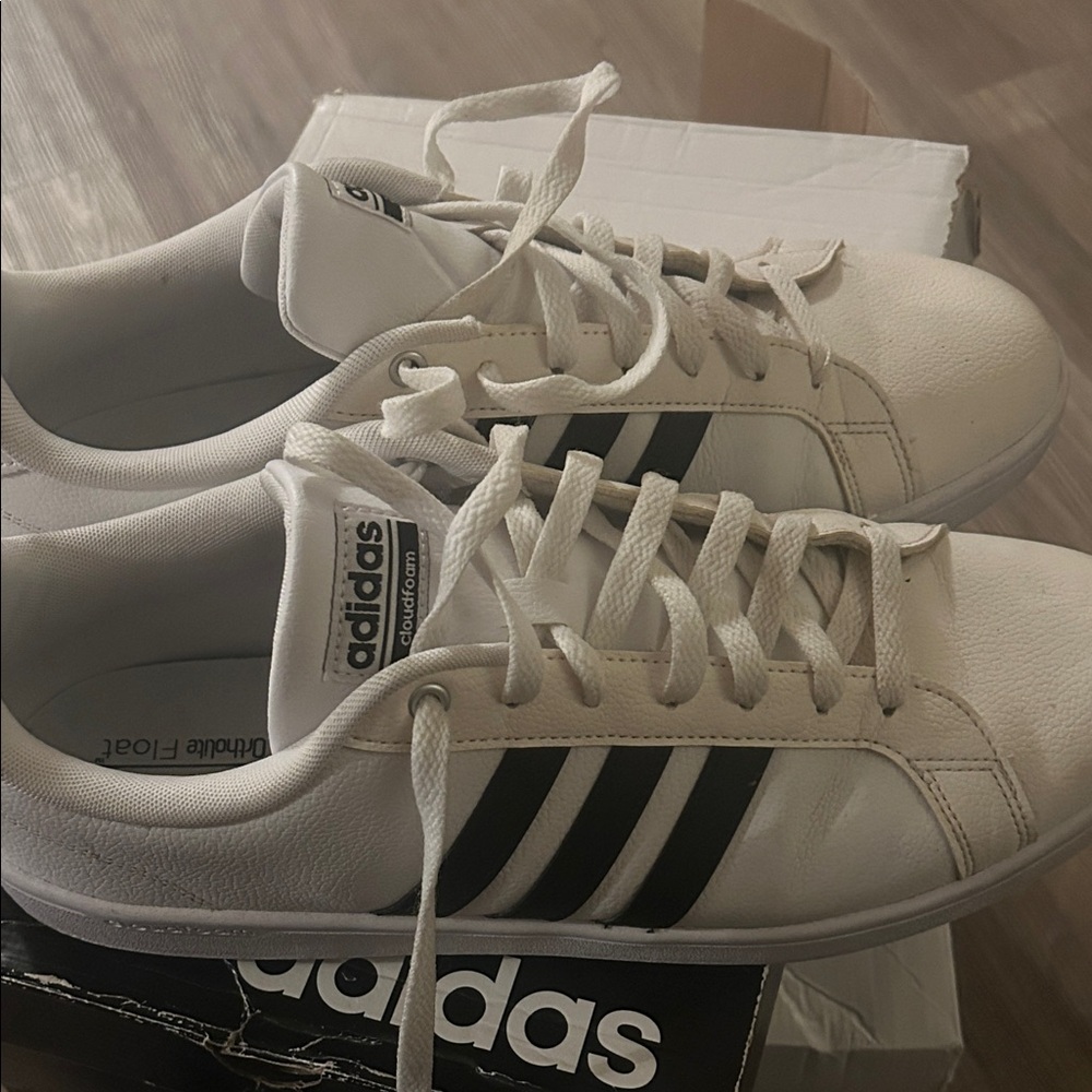 Adidas Classic White Sneakers with Black Stripes